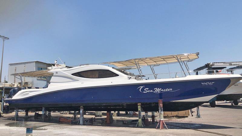 Al Hareb Marine 56-footer about to be transformed by Nizpro Marine's 450s outboards - photo © Al Murzem Trading 