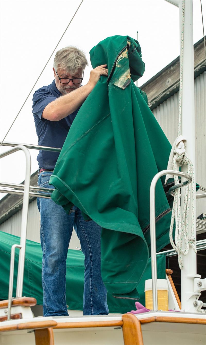 Removing windage such as canvas, bimini tops and sails is one of the first steps to preparing your boat for a hurricane photo copyright Stacey Nedrow-Wigmore taken at  and featuring the Power boat class