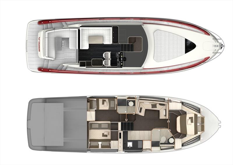 X47 deck layout (top) and interior layout (bottom) photo copyright Yanmar taken at  and featuring the Power boat class