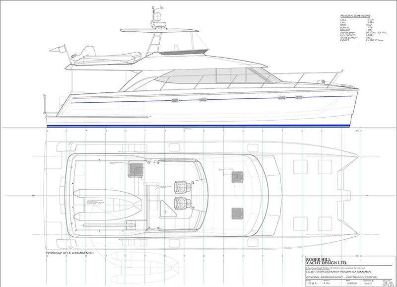 195 (16m Displ Power Cat) Study plan - Omahu Outboard profile - photo © ATL Composites