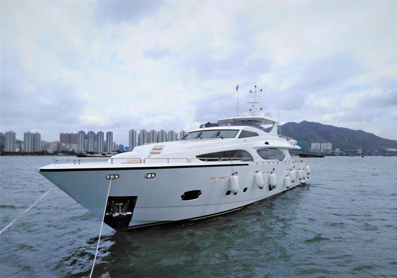 Asteria 108 arrived in Hong Kong photo copyright Heysea taken at  and featuring the Power boat class