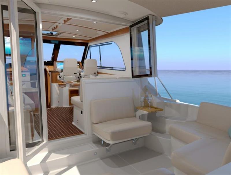 The Back Cove 372 will feature an aft-facing cockpit seat with a folding armrest, a new bi-fold door and window system, a redesigned helm pod, and a black windshield liner, among other innovations photo copyright Back Cove Yachts taken at  and featuring the Power boat class