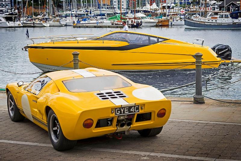 The Fairline F//LINE 33 and its design inspiration, the 1960s GT40 sports car, bringing the sunshine to Ipswich photo copyright Fairline Yachts taken at  and featuring the Power boat class