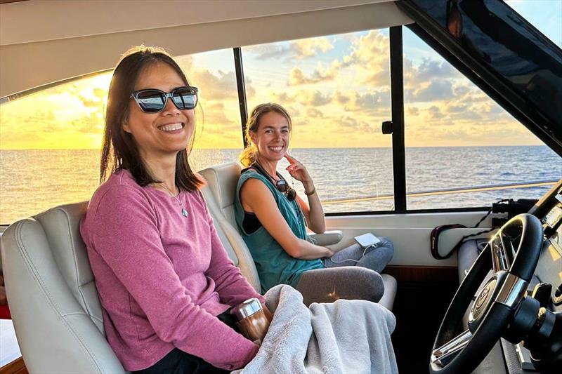 Lance's wife Caroline and their friend Quincey at the helm of their 525 SUV photo copyright Riviera Australia taken at  and featuring the Power boat class