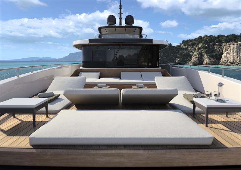 Navetta 38 - Upper deck forward area photo copyright Custom Line taken at  and featuring the Power boat class
