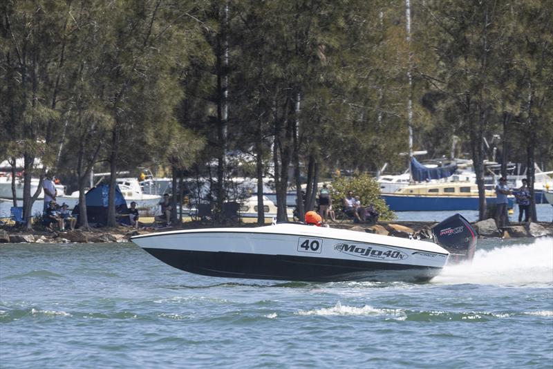 Dan Steley's Mojo circulated well, and they did not break out of their 85 mile an hour limit in the SuperSport 85 class, which is a great improvement over last year photo copyright Australian Offshore Powerboat Club taken at Lake Macquarie Yacht Club and featuring the Power boat class
