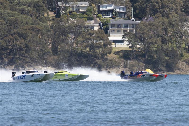 The Mantis made it three from three at Lake Macquarie. TCR and AMT Racing certainly tried hard to be there or thereabouts photo copyright Australian Offshore Powerboat Club taken at Lake Macquarie Yacht Club and featuring the Power boat class