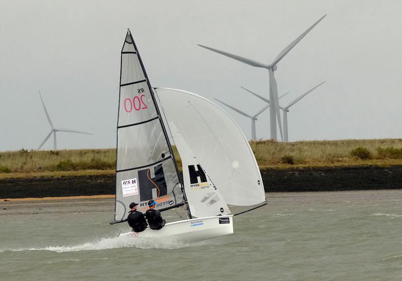 Christian Birrell and Sam Brearey, Merlin Rocket champs, enjoy a blast in the breezy conditions on Friday ahead of the Endeavour Trophy 2019 photo copyright Roger Mant Photography taken at Royal Corinthian Yacht Club, Burnham and featuring the RS200 class