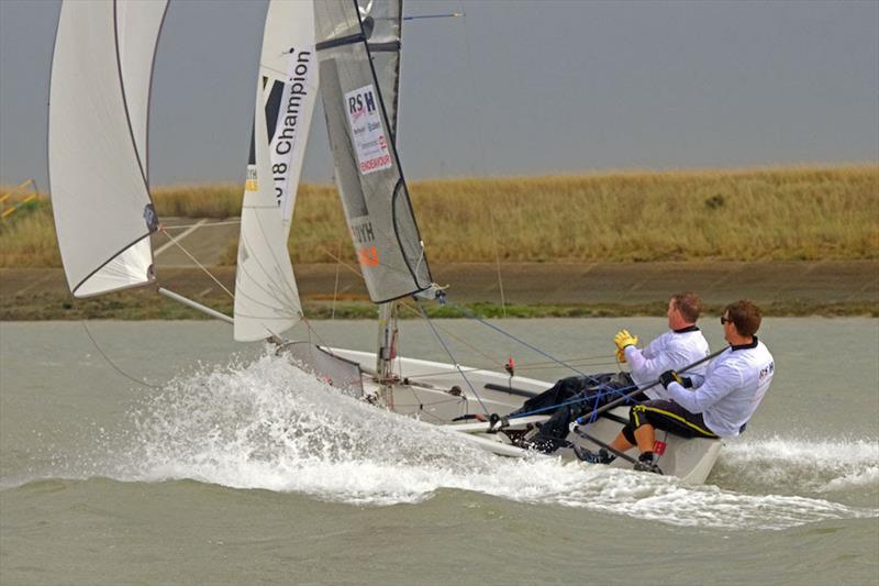 Ben Saxton and Toby Lewis enjoy spectacular racing in today's breezy conditions at the Endeavour Trophy 2019 photo copyright Roger Mant Photography taken at Royal Corinthian Yacht Club, Burnham and featuring the RS200 class