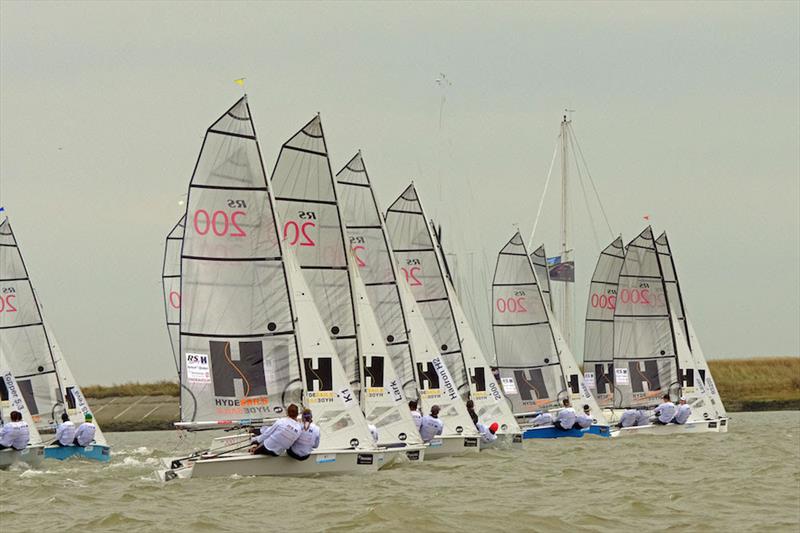 Startline action on a flooding tide at the Endeavour Trophy 2019 photo copyright Roger Mant Photography taken at Royal Corinthian Yacht Club, Burnham and featuring the RS200 class