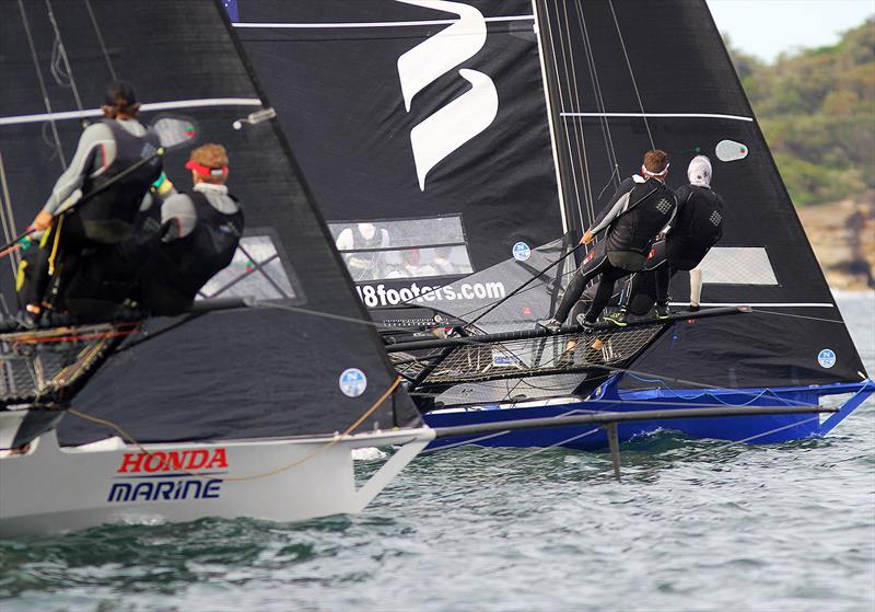Honda Marine contests the lead with Winning Group - 18ft skiffs - JJ Giltinan Championship - March 17, 2020 - Day 3 - Sydney Harbour photo copyright Michael Chittenden taken at Australian 18 Footers League and featuring the 18ft Skiff class