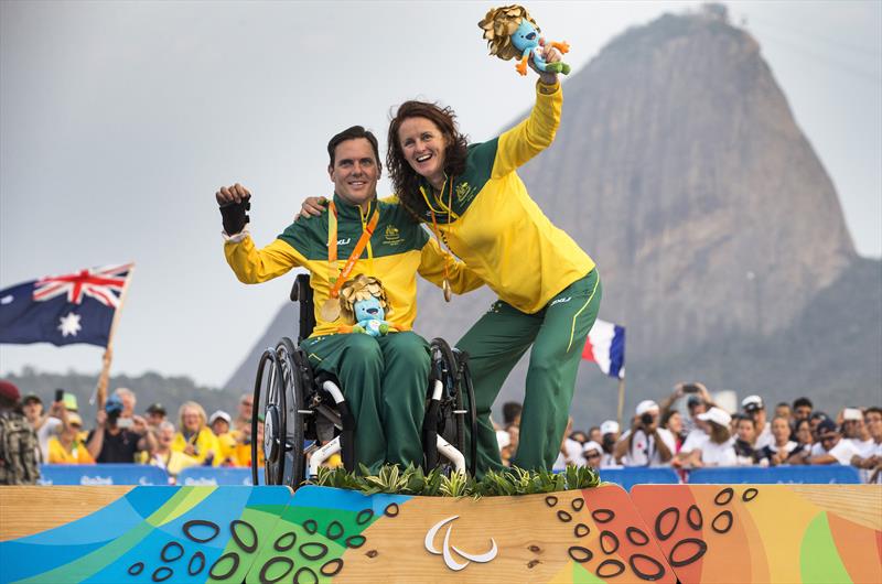SKUD 18 gold for Daniel Fitzgibbon and Liesl Tesch (AUS) at the Rio 2016 Paralympic Sailing Competition photo copyright Richard Langdon / Ocean Images taken at  and featuring the SKUD 18 class
