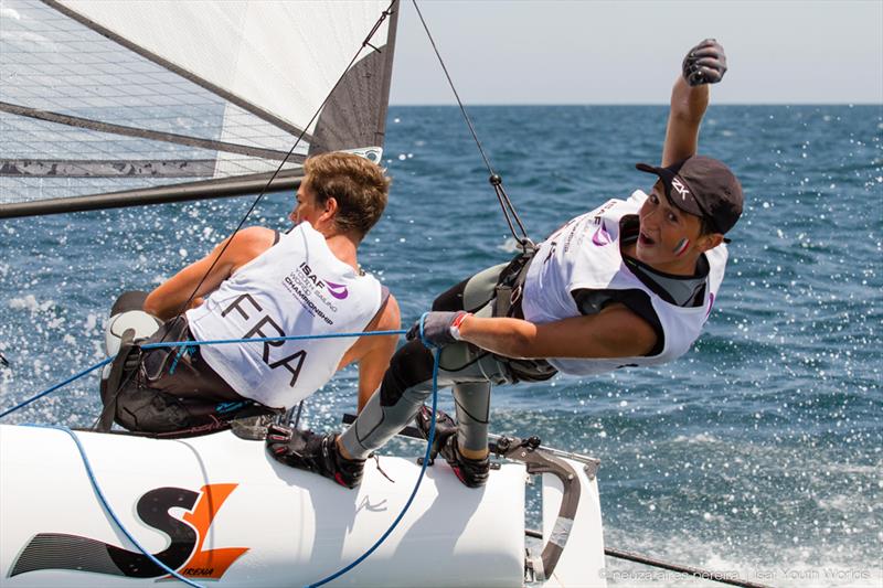Flament and Dorange at the 2014 ISAF Youth Worlds in Tavira photo copyright ISAF taken at Tavira Sailing and featuring the SL16 class