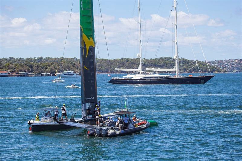 Perini Navi observes Team AUS at the inaugural SailGP photo copyright John Curnow taken at  and featuring the Superyacht class